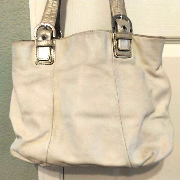 Coach North South Soho Satchel Off White w Gold Metallic Handles Hobo Bag F17216 - Picture 3 of 11
